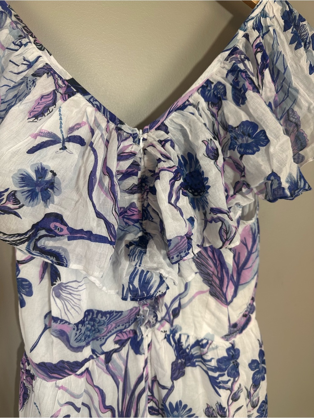 Banjanan White Maxi Dress with Blue Floral Print 100% Cotton Gladys - Picture 8 of 14